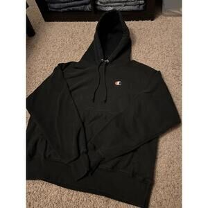 Vintage Champion Reverse Weave Black Heavyweight USA Logo Hoodie Men’s Size L